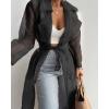 imageCHICME 2025 Women Longline Trench Coat Sheer Mesh Sleeve Buttoned CoatTransparent Jacket Coat with BeltBlack