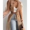 imageCHICME 2025 Women Longline Trench Coat Sheer Mesh Sleeve Buttoned CoatTransparent Jacket Coat with BeltNude