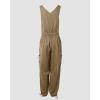 imageCHICME BEST SHOPPING DEALS Womens Causal Sleeveless Jumpsuit Ajustable Strap Drawstring Jumpsuit Bib Overalls with PocketsKhaki