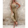imageCHICME BEST SHOPPING DEALS Womens Causal Sleeveless Jumpsuit Ajustable Strap Drawstring Jumpsuit Bib Overalls with PocketsKhaki