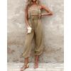 imageCHICME BEST SHOPPING DEALS Womens Causal Sleeveless Jumpsuit Ajustable Strap Drawstring Jumpsuit Bib Overalls with PocketsKhaki