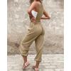 imageCHICME BEST SHOPPING DEALS Womens Causal Sleeveless Jumpsuit Ajustable Strap Drawstring Jumpsuit Bib Overalls with PocketsKhaki