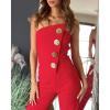 imageCHICME CHICME Womens Strapless Tube Top Jumpsuit Metal Button Decor Loose Wide Leg PantsAred