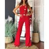 imageCHICME CHICME Womens Strapless Tube Top Jumpsuit Metal Button Decor Loose Wide Leg PantsAred