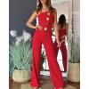 imageCHICME CHICME Womens Strapless Tube Top Jumpsuit Metal Button Decor Loose Wide Leg PantsAred