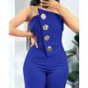 imageCHICME CHICME Womens Strapless Tube Top Jumpsuit Metal Button Decor Loose Wide Leg PantsBlue