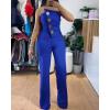 imageCHICME CHICME Womens Strapless Tube Top Jumpsuit Metal Button Decor Loose Wide Leg PantsBlue