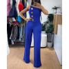 imageCHICME CHICME Womens Strapless Tube Top Jumpsuit Metal Button Decor Loose Wide Leg PantsBlue