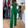 imageCHICME CHICME Womens Strapless Tube Top Jumpsuit Metal Button Decor Loose Wide Leg PantsDark Green