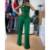 imageCHICME CHICME Womens Strapless Tube Top Jumpsuit Metal Button Decor Loose Wide Leg PantsDark Green
