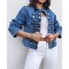 imageCHICME Denim Jacket for Women 2025 Button Up Stand Collar Jeans Jacket Casual Long Sleeve Lightweight Fall CoatBlue