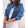 imageCHICME Denim Jacket for Women 2025 Button Up Stand Collar Jeans Jacket Casual Long Sleeve Lightweight Fall CoatBlue