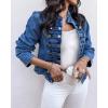 imageCHICME Denim Jacket for Women 2025 Button Up Stand Collar Jeans Jacket Casual Long Sleeve Lightweight Fall CoatBlue