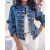 imageCHICME Denim Jacket for Women 2025 Button Up Stand Collar Jeans Jacket Casual Long Sleeve Lightweight Fall CoatBlue