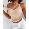 imageCHICME Padded Lace Bralette for Women Crop Tops Spaghetti Strap V Neck Tank Top Slim Fit Camisole2pcs blacknude