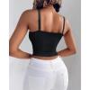 imageCHICME Padded Lace Bralette for Women Crop Tops Spaghetti Strap V Neck Tank Top Slim Fit Camisole2pcs blackwhite