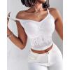 imageCHICME Padded Lace Bralette for Women Crop Tops Spaghetti Strap V Neck Tank Top Slim Fit Camisole2pcs whitepurple