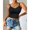 imageCHICME Padded Lace Bralette for Women Crop Tops Spaghetti Strap V Neck Tank Top Slim Fit CamisoleBlack