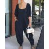 imageCHICME Square Neck Puff Sleeve Jumpsuit for Women 2025 Casual Romper with Loose Ruched Waist ampamp PocketsAblack