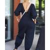 imageCHICME Square Neck Puff Sleeve Jumpsuit for Women 2025 Casual Romper with Loose Ruched Waist ampamp PocketsAblack