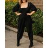 imageCHICME Square Neck Puff Sleeve Jumpsuit for Women 2025 Casual Romper with Loose Ruched Waist ampamp PocketsAblack