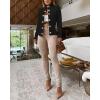 imageCHICME Women Argyle Cable Cardigan Casual Lightweight Cropped Coat Stand Collar Long Sleeve Metal Button Front Fall JacketsAblack