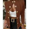 imageCHICME Women Argyle Cable Cardigan Casual Lightweight Cropped Coat Stand Collar Long Sleeve Metal Button Front Fall JacketsBrown