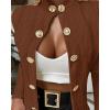 imageCHICME Women Argyle Cable Cardigan Casual Lightweight Cropped Coat Stand Collar Long Sleeve Metal Button Front Fall JacketsBrown