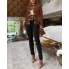 imageCHICME Women Argyle Cable Cardigan Casual Lightweight Cropped Coat Stand Collar Long Sleeve Metal Button Front Fall JacketsBrown