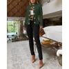 imageCHICME Women Argyle Cable Cardigan Casual Lightweight Cropped Coat Stand Collar Long Sleeve Metal Button Front Fall JacketsGreen