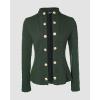 imageCHICME Women Argyle Cable Cardigan Casual Lightweight Cropped Coat Stand Collar Long Sleeve Metal Button Front Fall JacketsGreen