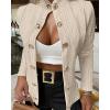 imageCHICME Women Argyle Cable Cardigan Casual Lightweight Cropped Coat Stand Collar Long Sleeve Metal Button Front Fall JacketsLight Khaki
