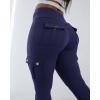imageCHICME Women High Waist Cargo Leggings Seamless Workout Leggings Tummy Control Yoga Pants with PocketDark Blue