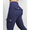 imageCHICME Women High Waist Cargo Leggings Seamless Workout Leggings Tummy Control Yoga Pants with PocketDark Blue