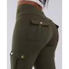 imageCHICME Women High Waist Cargo Leggings Seamless Workout Leggings Tummy Control Yoga Pants with PocketSolid Army Green