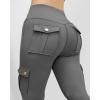 imageCHICME Women High Waist Cargo Leggings Seamless Workout Leggings Tummy Control Yoga Pants with PocketSolid Grey