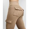 imageCHICME Women High Waist Cargo Leggings Seamless Workout Leggings Tummy Control Yoga Pants with PocketSolid Khaki