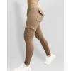 imageCHICME Women High Waist Cargo Leggings Seamless Workout Leggings Tummy Control Yoga Pants with PocketSolid Khaki