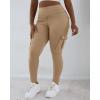 imageCHICME Women High Waist Cargo Leggings Seamless Workout Leggings Tummy Control Yoga Pants with PocketSolid Khaki