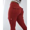 imageCHICME Women High Waist Cargo Leggings Seamless Workout Leggings Tummy Control Yoga Pants with PocketSolid Red