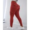 imageCHICME Women High Waist Cargo Leggings Seamless Workout Leggings Tummy Control Yoga Pants with PocketSolid Red
