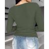 imageCHICME Women Long Sleeve Shirts Builtin Shelf Bra Tops RibKnit Top Fall OutfitsArmy Green