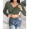 imageCHICME Women Long Sleeve Shirts Builtin Shelf Bra Tops RibKnit Top Fall OutfitsArmy Green
