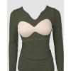 imageCHICME Women Long Sleeve Shirts Builtin Shelf Bra Tops RibKnit Top Fall OutfitsArmy Green