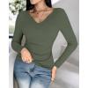 imageCHICME Women Long Sleeve Shirts Builtin Shelf Bra Tops RibKnit Top Fall OutfitsArmy Green