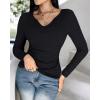 imageCHICME Women Long Sleeve Shirts Builtin Shelf Bra Tops RibKnit Top Fall OutfitsBlack