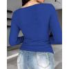imageCHICME Women Long Sleeve Shirts Builtin Shelf Bra Tops RibKnit Top Fall OutfitsBlue