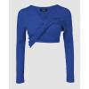 imageCHICME Women Long Sleeve Shirts Builtin Shelf Bra Tops RibKnit Top Fall OutfitsBlue