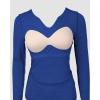 imageCHICME Women Long Sleeve Shirts Builtin Shelf Bra Tops RibKnit Top Fall OutfitsBlue