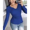 imageCHICME Women Long Sleeve Shirts Builtin Shelf Bra Tops RibKnit Top Fall OutfitsBlue